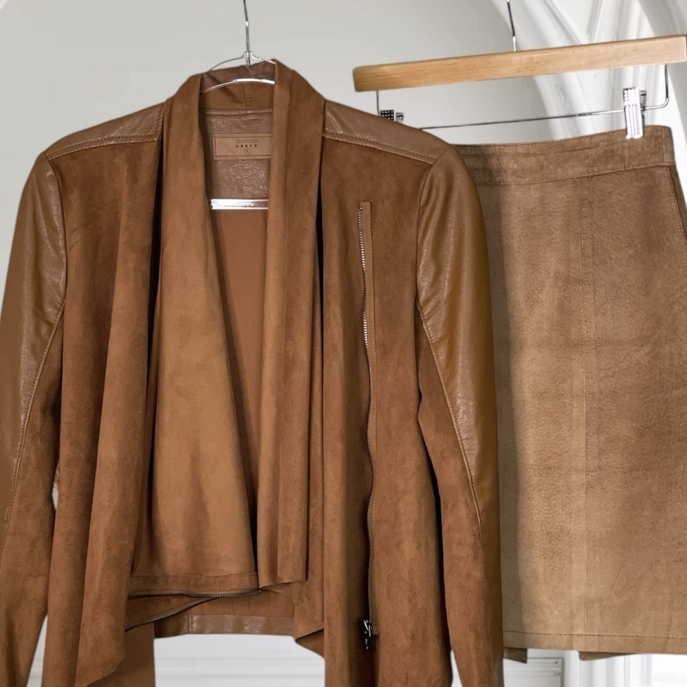 Blank NYC Draped Moto Faux Vegan Leather Mixed Media Jacket S. - Picture 5 of 8